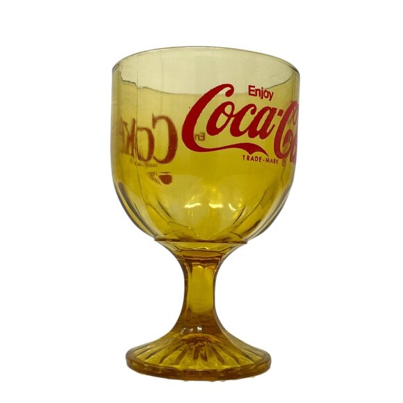 Vtg Coca Cola COKE Goblet Amber Heavy Stemmed Schooner Drinking Glass Drinkware - Picture 6 of 13